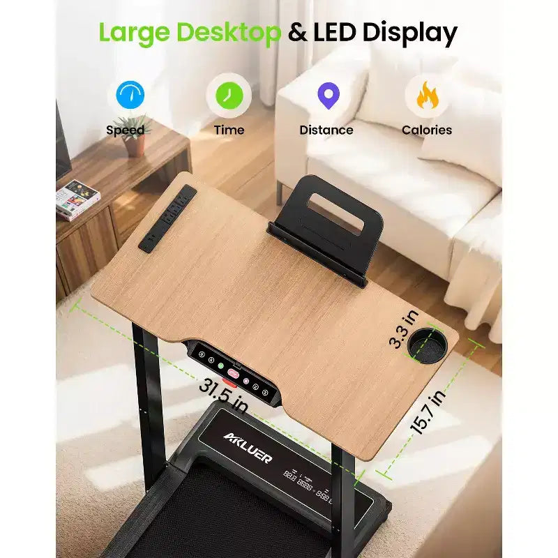 Tapis de course Akluer avec bureau réglable, tapis de course compact de 2,5 CV pour dessous de bureau avec télécommande, tapis de course pliable et silencieux pour bureau à domicile