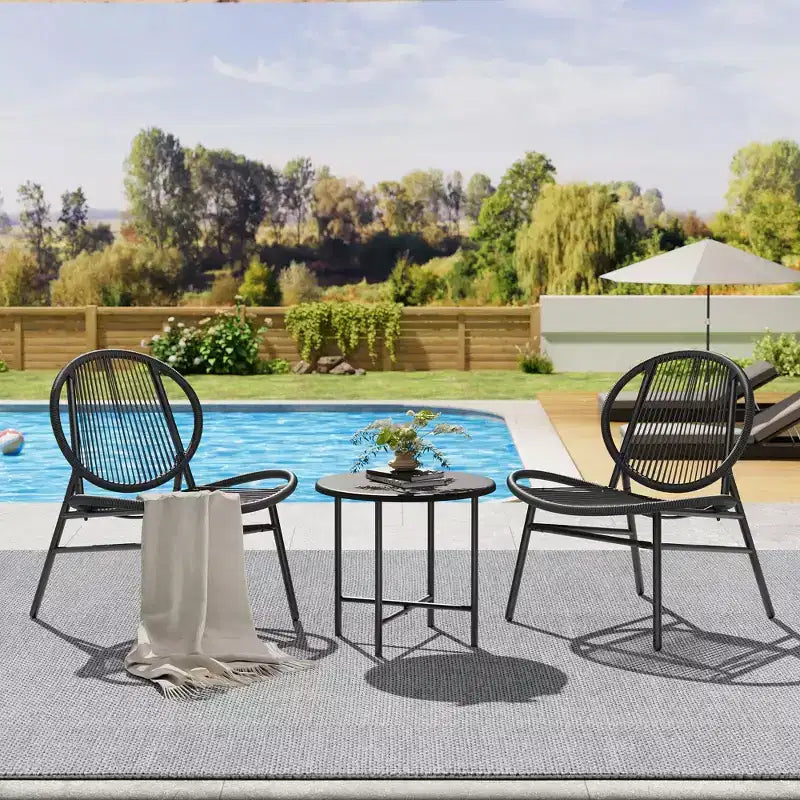 Ensemble bistro de patio 3 pièces, assises d'extérieur fauteuils Acapulco, fauteuils de patio modernes toutes saisons lot de 2 avec table d'appoint, ensemble de conversation bistro de patio