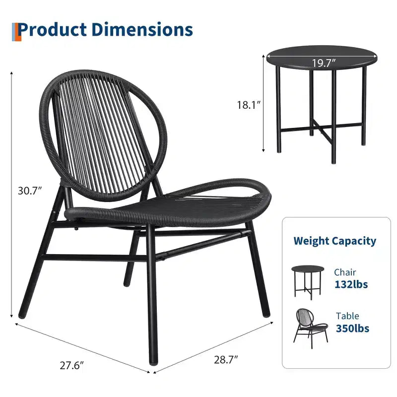 Ensemble bistro de patio 3 pièces, assises d'extérieur fauteuils Acapulco, fauteuils de patio modernes toutes saisons lot de 2 avec table d'appoint, ensemble de conversation bistro de patio