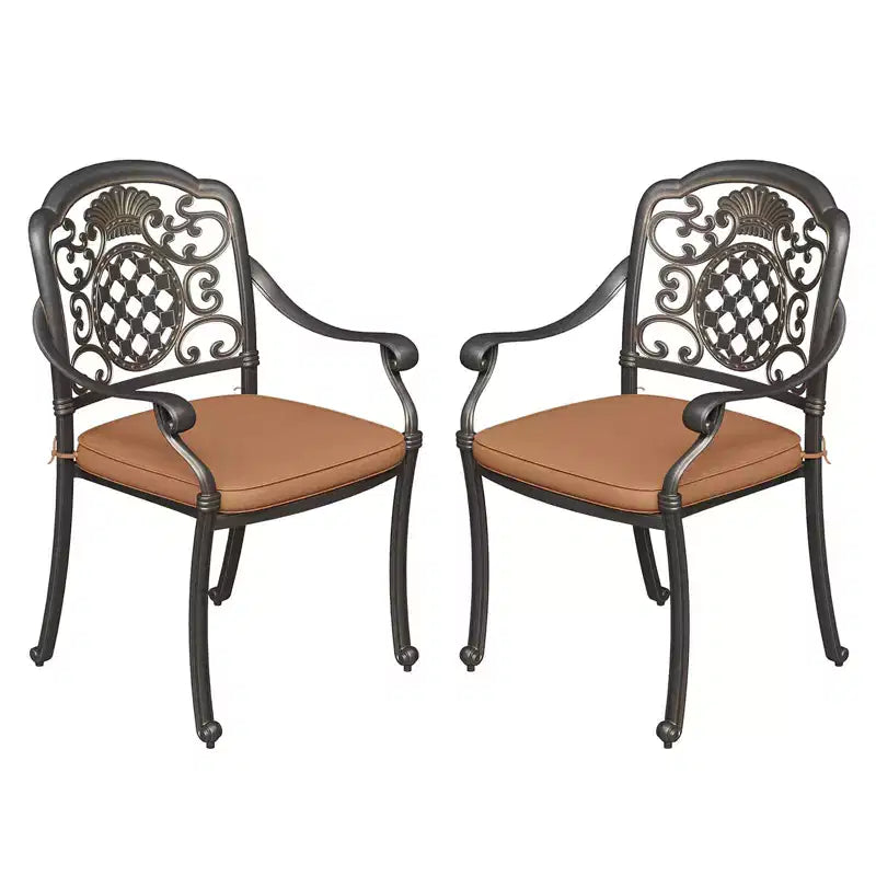2 chaises de salle à manger de patio avec coussins, chaises d'extérieur en fonte d'aluminium tout temps, ensemble de 2 chaises de bistrot de patio pour jardin, terrasse, cour arrière