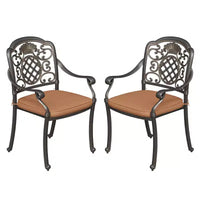 2 chaises de salle à manger de patio avec coussins, chaises d'extérieur en fonte d'aluminium tout temps, ensemble de 2 chaises de bistrot de patio pour jardin, terrasse, cour arrière