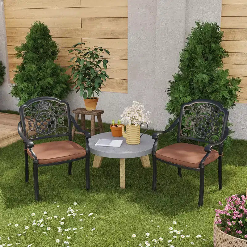 2 chaises de salle à manger de patio avec coussins, chaises d'extérieur en fonte d'aluminium tout temps, ensemble de 2 chaises de bistrot de patio pour jardin, terrasse, cour arrière