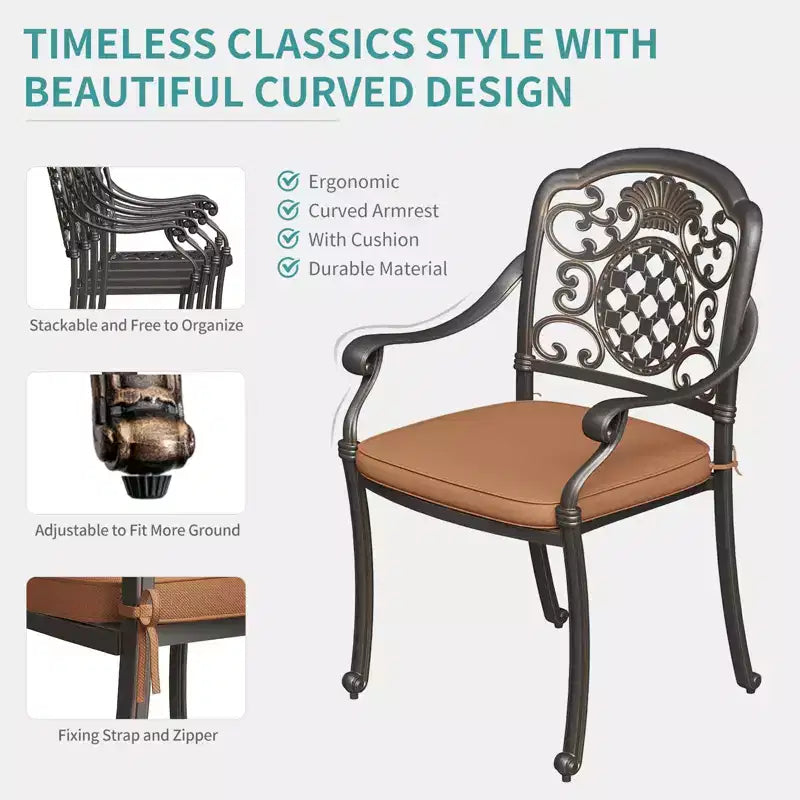 2 chaises de salle à manger de patio avec coussins, chaises d'extérieur en fonte d'aluminium tout temps, ensemble de 2 chaises de bistrot de patio pour jardin, terrasse, cour arrière