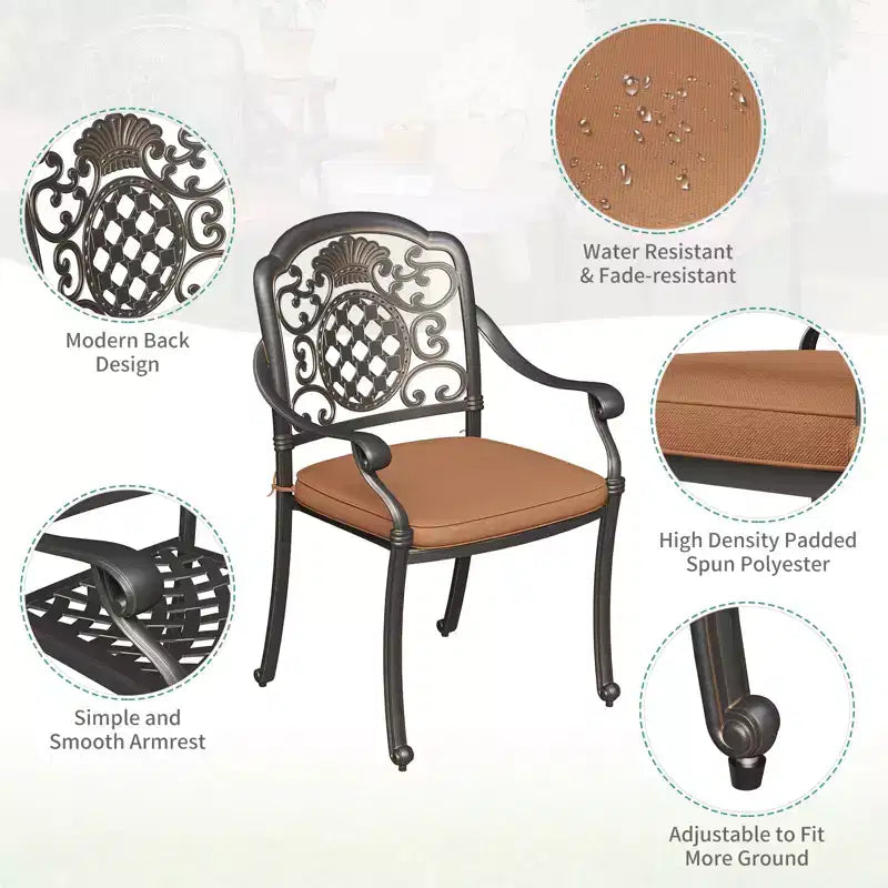 2 chaises de salle à manger de patio avec coussins, chaises d'extérieur en fonte d'aluminium tout temps, ensemble de 2 chaises de bistrot de patio pour jardin, terrasse, cour arrière