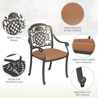 2 chaises de salle à manger de patio avec coussins, chaises d'extérieur en fonte d'aluminium tout temps, ensemble de 2 chaises de bistrot de patio pour jardin, terrasse, cour arrière
