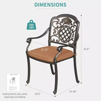 2 chaises de salle à manger de patio avec coussins, chaises d'extérieur en fonte d'aluminium tout temps, ensemble de 2 chaises de bistrot de patio pour jardin, terrasse, cour arrière