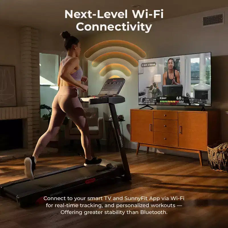 Sunny Health & Fitness Active 300 Tapis roulant intelligent avec Wi-Fi, inclinaison manuelle 3 niveaux, amortissement des chocs et connectivité App SunnyFit