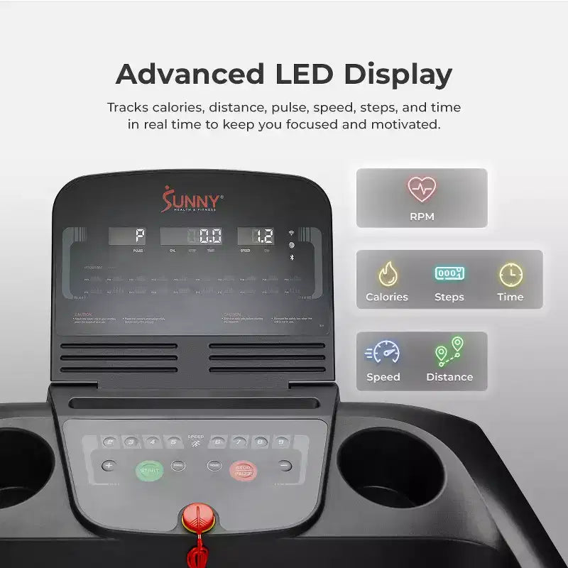 Sunny Health & Fitness Active 300 Tapis roulant intelligent avec Wi-Fi, inclinaison manuelle 3 niveaux, amortissement des chocs et connectivité App SunnyFit