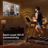 Sunny Health & Fitness Active 400 Tapis roulant intelligent à inclinaison automatique avec WiFi, Bluetooth, 15 niveaux d'inclinaison et plateforme de course à amortissement des chocs
