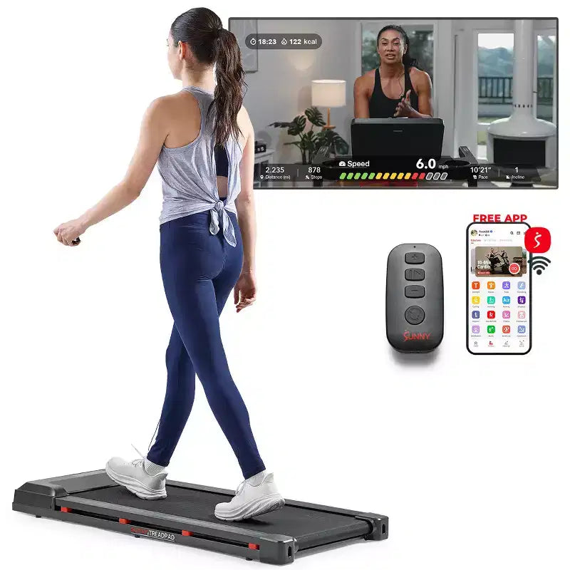 Tapis de Marche Intelligent Sunny Health & Fitness Treadpad 100 avec WiFi, Bluetooth, Absorption des Chocs et Conception Pliable Sous le Bureau