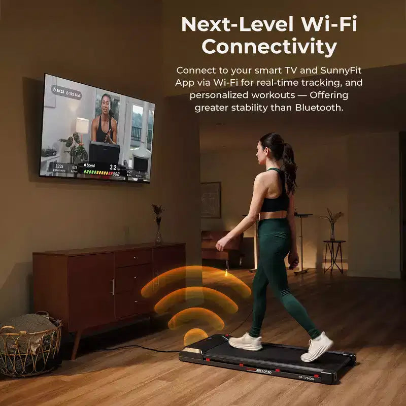 Tapis de Marche Intelligent Sunny Health & Fitness Treadpad 100 avec WiFi, Bluetooth, Absorption des Chocs et Conception Pliable Sous le Bureau