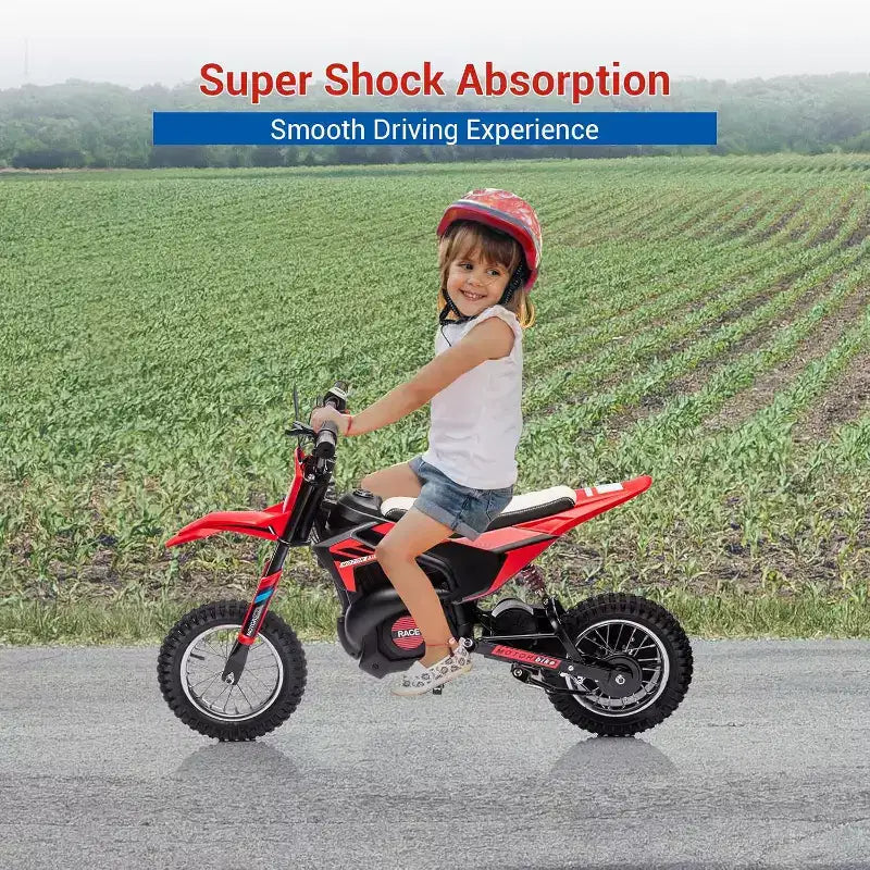 Moto électrique tout-terrain 24V pour enfants, moteur 250W, vitesse rapide 21,9 km/h, Dirt Bike Motocross, siège en cuir, pour enfant, Rouge