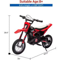 Moto électrique tout-terrain 24V pour enfants, moteur 250W, vitesse rapide 21,9 km/h, Dirt Bike Motocross, siège en cuir, pour enfant, Rouge