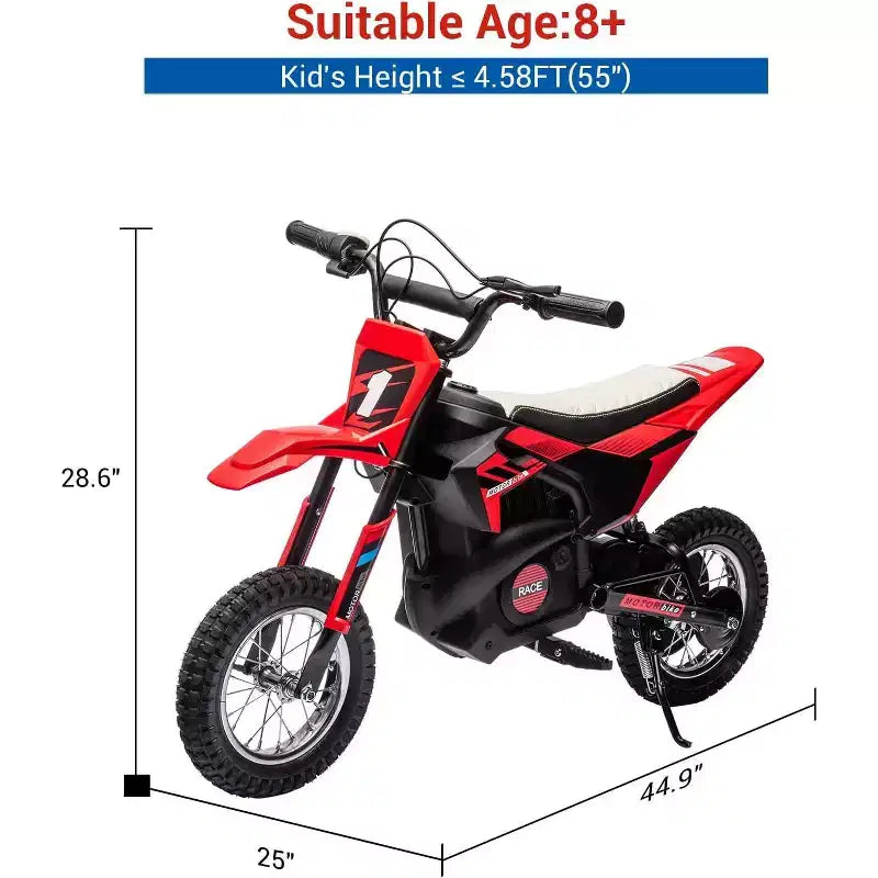 Moto électrique tout-terrain 24V pour enfants, moteur 250W, vitesse rapide 21,9 km/h, Dirt Bike Motocross, siège en cuir, pour enfant, Rouge