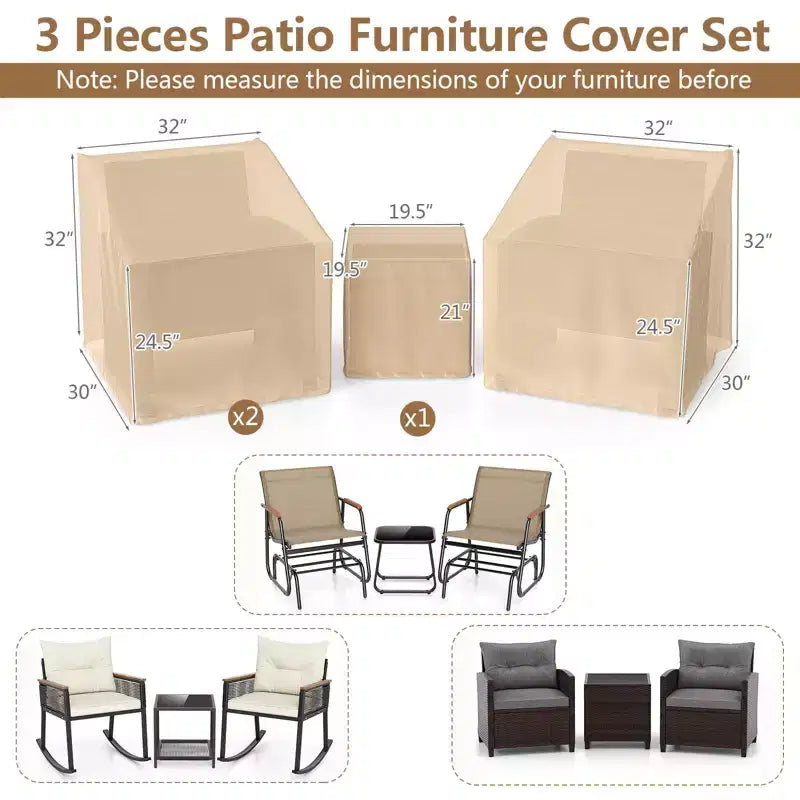 Costway Housses de mobilier de patio imperméables - Housses de conversation pour ensemble bistro 3 pièces