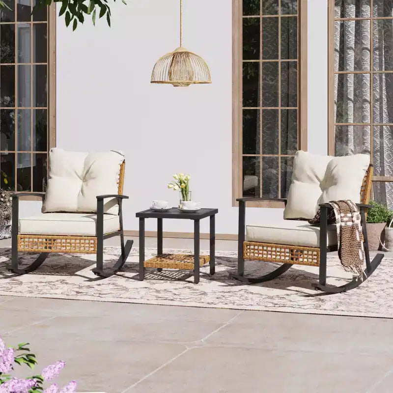 LAUSAINT HOME Ensemble Bistro 3 Pièces Balançoires en Rotin Surdimensionnées avec Coussins Épais pour Jardin