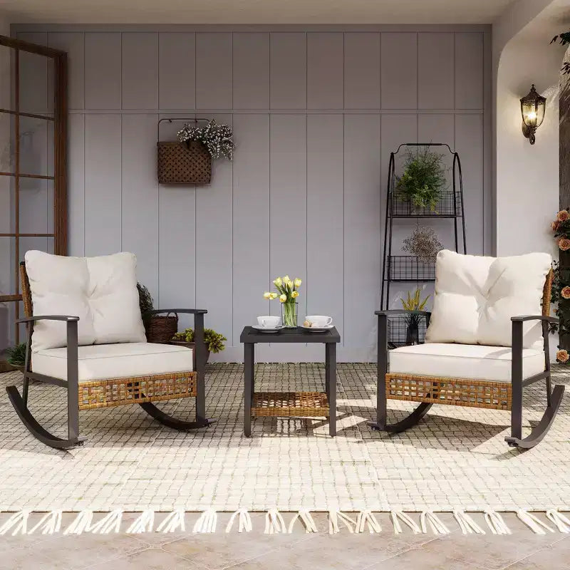 LAUSAINT HOME Ensemble Bistro 3 Pièces Balançoires en Rotin Surdimensionnées avec Coussins Épais pour Jardin