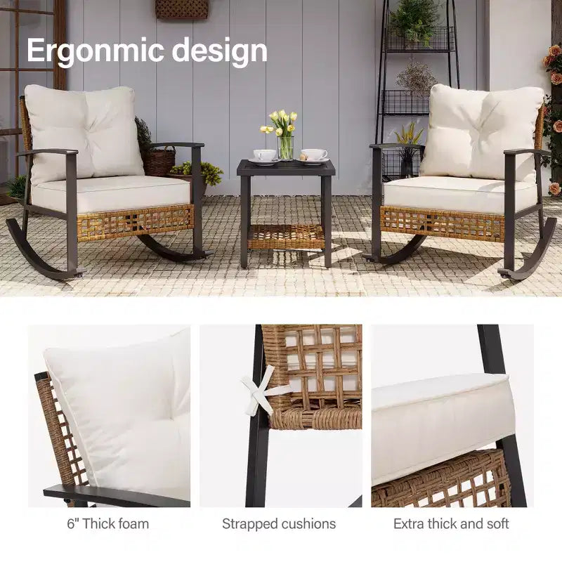 LAUSAINT HOME Ensemble Bistro 3 Pièces Balançoires en Rotin Surdimensionnées avec Coussins Épais pour Jardin