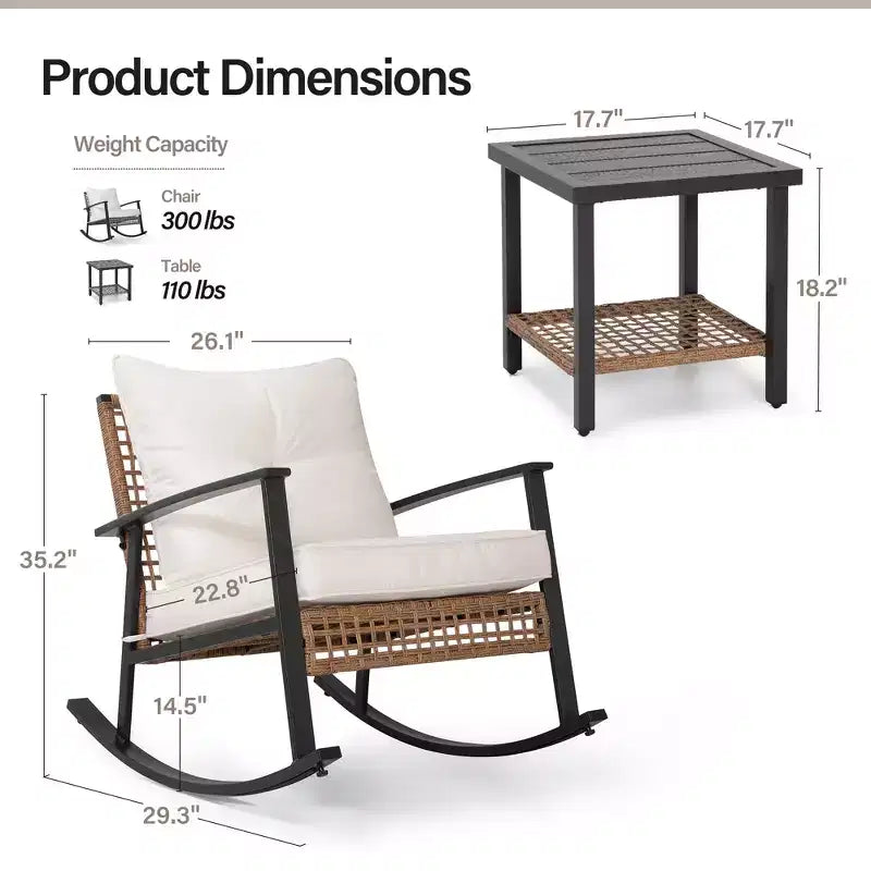 LAUSAINT HOME Ensemble Bistro 3 Pièces Balançoires en Rotin Surdimensionnées avec Coussins Épais pour Jardin