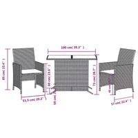 vidaXL Ensemble de bistrot 3 pièces en rotin synthétique avec coussins – Mobilier d'extérieur gris avec table en verre trempé et fauteuils confortables