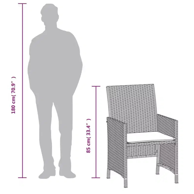 vidaXL Ensemble de bistrot 3 pièces en rotin synthétique avec coussins – Mobilier d'extérieur gris avec table en verre trempé et fauteuils confortables