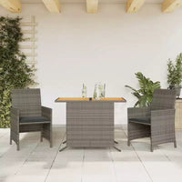 vidaXL Ensemble de bistrot 3 pièces en rotin synthétique avec coussins – Mobilier d'extérieur gris avec table en verre trempé et fauteuils confortables