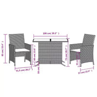 vidaXL Ensemble de bistrot 3 pièces en rotin synthétique avec coussins – Mobilier d'extérieur gris avec table en verre trempé et fauteuils confortables