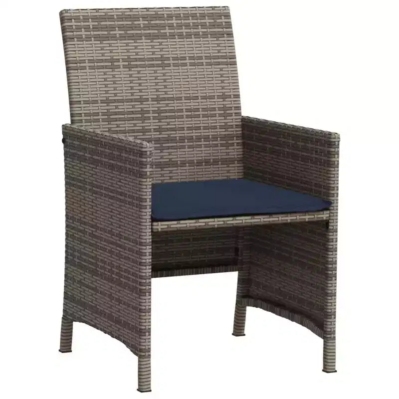 vidaXL Ensemble de bistrot 3 pièces en rotin synthétique avec coussins – Mobilier d'extérieur gris avec table en verre trempé et fauteuils confortables