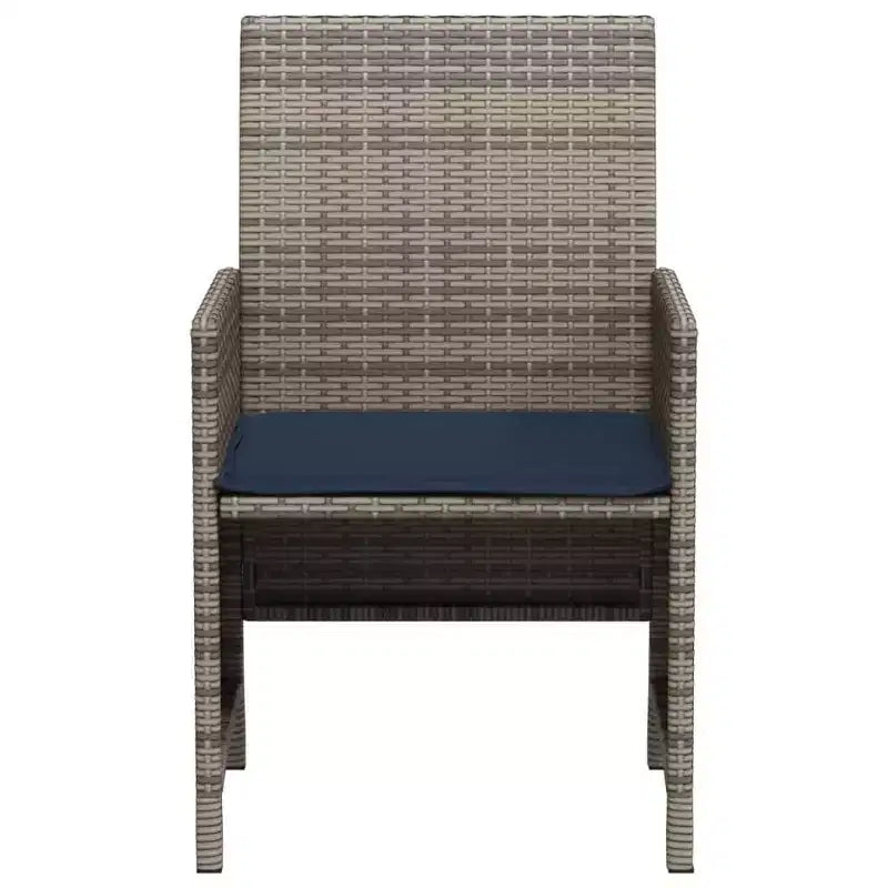 vidaXL Ensemble de bistrot 3 pièces en rotin synthétique avec coussins – Mobilier d'extérieur gris avec table en verre trempé et fauteuils confortables