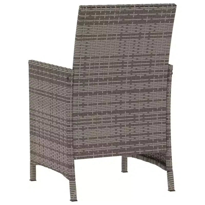 vidaXL Ensemble de bistrot 3 pièces en rotin synthétique avec coussins – Mobilier d'extérieur gris avec table en verre trempé et fauteuils confortables