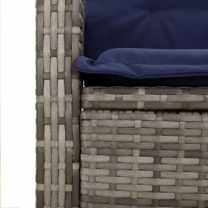 vidaXL Ensemble de bistro 3 pièces en rotin synthétique - Chaises inclinables réglables avec coussins et table ronde, résistant aux intempéries, gris/bleu marine
