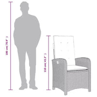 vidaXL Ensemble bistro 3 pièces en résine tressée - Chaises inclinables réglables avec coussins et table ronde, résistant aux intempéries, Gris/Bleu marine