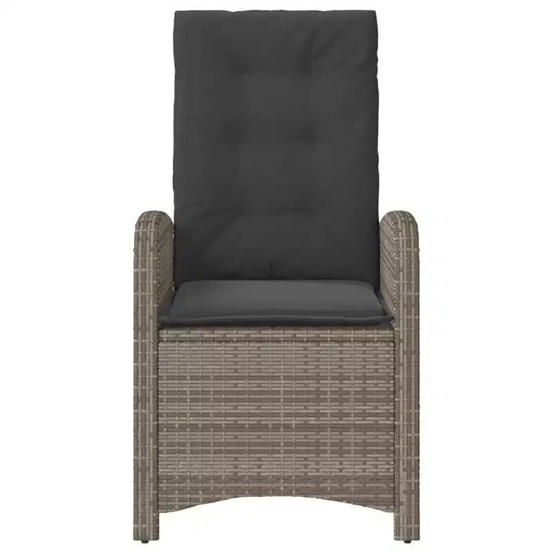 vidaXL Ensemble bistro 3 pièces en résine tressée - Chaises inclinables réglables avec coussins et table ronde, résistant aux intempéries, Gris/Bleu marine