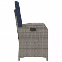 vidaXL Ensemble bistro 3 pièces en résine tressée - Chaises inclinables réglables avec coussins et table ronde, résistant aux intempéries, Gris/Bleu marine