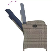 vidaXL Ensemble bistro 3 pièces en résine tressée - Chaises inclinables réglables avec coussins et table ronde, résistant aux intempéries, Gris/Bleu marine