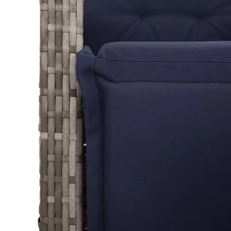 vidaXL Ensemble bistro réglable 3 pièces en résine tressée - Chaises inclinables grises avec coussins bleu marine et table ronde pour patio, jardin, balcon