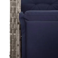 vidaXL Ensemble bistro réglable 3 pièces en résine tressée - Chaises inclinables grises avec coussins bleu marine et table ronde pour patio, jardin, balcon