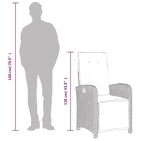vidaXL Ensemble bistro réglable 3 pièces en résine tressée - Chaises inclinables grises avec coussins bleu marine et table ronde pour patio, jardin, balcon
