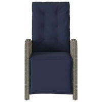 vidaXL Ensemble bistro réglable 3 pièces en résine tressée - Chaises inclinables grises avec coussins bleu marine et table ronde pour patio, jardin, balcon