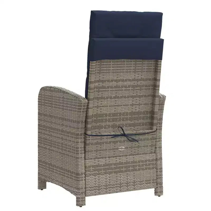 vidaXL Ensemble bistro réglable 3 pièces en résine tressée - Chaises inclinables grises avec coussins bleu marine et table ronde pour patio, jardin, balcon