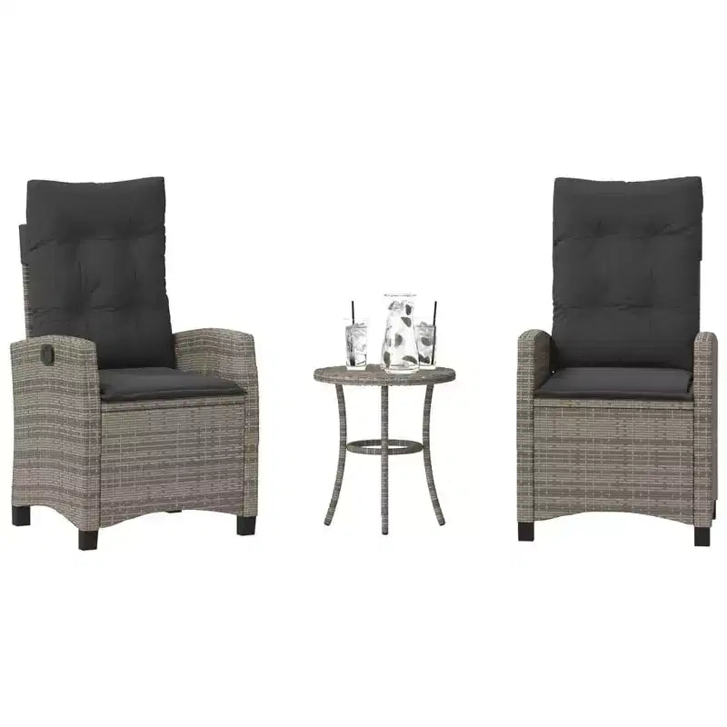vidaXL Ensemble bistro 3 pièces avec chaises réglables et coussins - Rotin synthétique gris, housse de siège bleu marine, mobilier de patio extérieur résistant aux intempéries