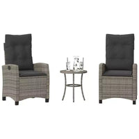 vidaXL Ensemble bistro 3 pièces avec chaises réglables et coussins - Rotin synthétique gris, housse de siège bleu marine, mobilier de patio extérieur résistant aux intempéries