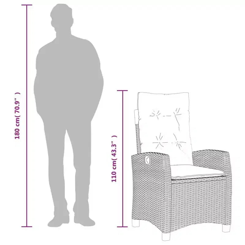 vidaXL Ensemble bistro 3 pièces avec chaises réglables et coussins - Rotin synthétique gris, housse de siège bleu marine, mobilier de patio extérieur résistant aux intempéries