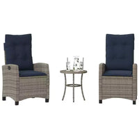 vidaXL Ensemble bistro 3 pièces avec chaises réglables et coussins - Rotin synthétique gris, housse de siège bleu marine, mobilier de patio extérieur résistant aux intempéries