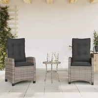 vidaXL Ensemble bistro 3 pièces avec chaises réglables et coussins - Rotin synthétique gris, housse de siège bleu marine, mobilier de patio extérieur résistant aux intempéries