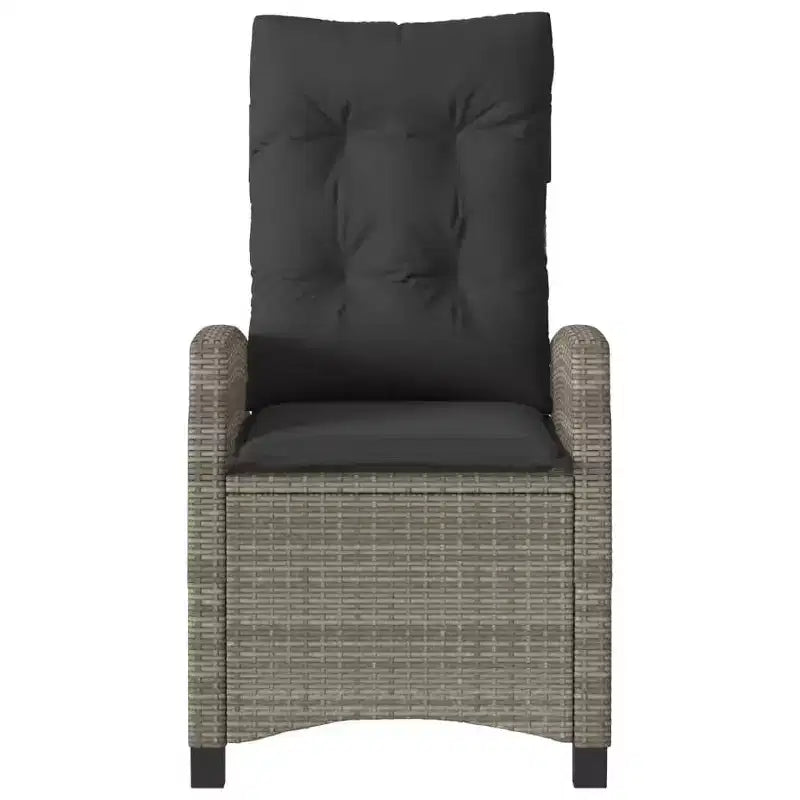 vidaXL Ensemble bistro 3 pièces avec chaises réglables et coussins - Rotin synthétique gris, housse de siège bleu marine, mobilier de patio extérieur résistant aux intempéries