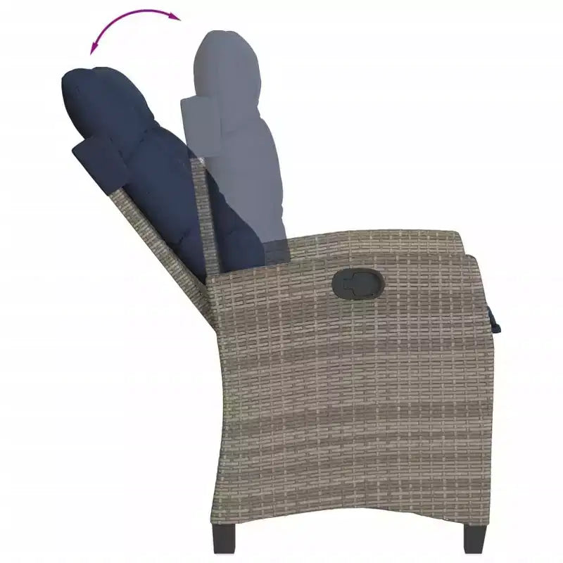 vidaXL Ensemble bistro 3 pièces avec chaises réglables et coussins - Rotin synthétique gris, housse de siège bleu marine, mobilier de patio extérieur résistant aux intempéries