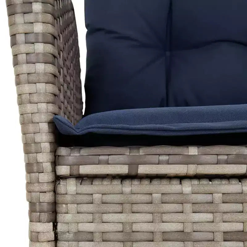 vidaXL Ensemble de bistrot 3 pièces avec chaises inclinables - Rotin synthétique gris, Coussins bleu marine, Dossier réglable pour l'extérieur, le jardin, le patio