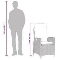 vidaXL Ensemble de bistrot 3 pièces avec chaises inclinables - Rotin synthétique gris, Coussins bleu marine, Dossier réglable pour l'extérieur, le jardin, le patio