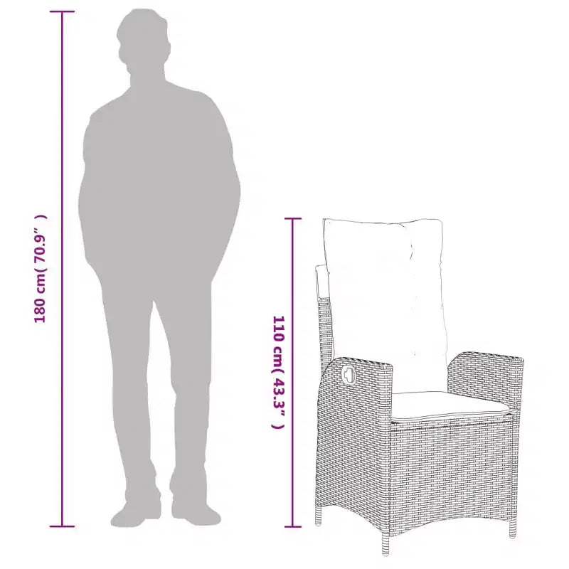 vidaXL Ensemble de bistrot 3 pièces avec chaises inclinables - Rotin synthétique gris, Coussins bleu marine, Dossier réglable pour l'extérieur, le jardin, le patio